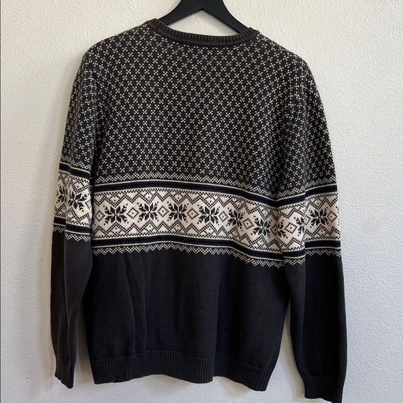 EDDIE BAUER Cotton Nordic Fair Isle Crewneck Pullover Sweater Grey/Cream Men's M - Picture 2 of 10